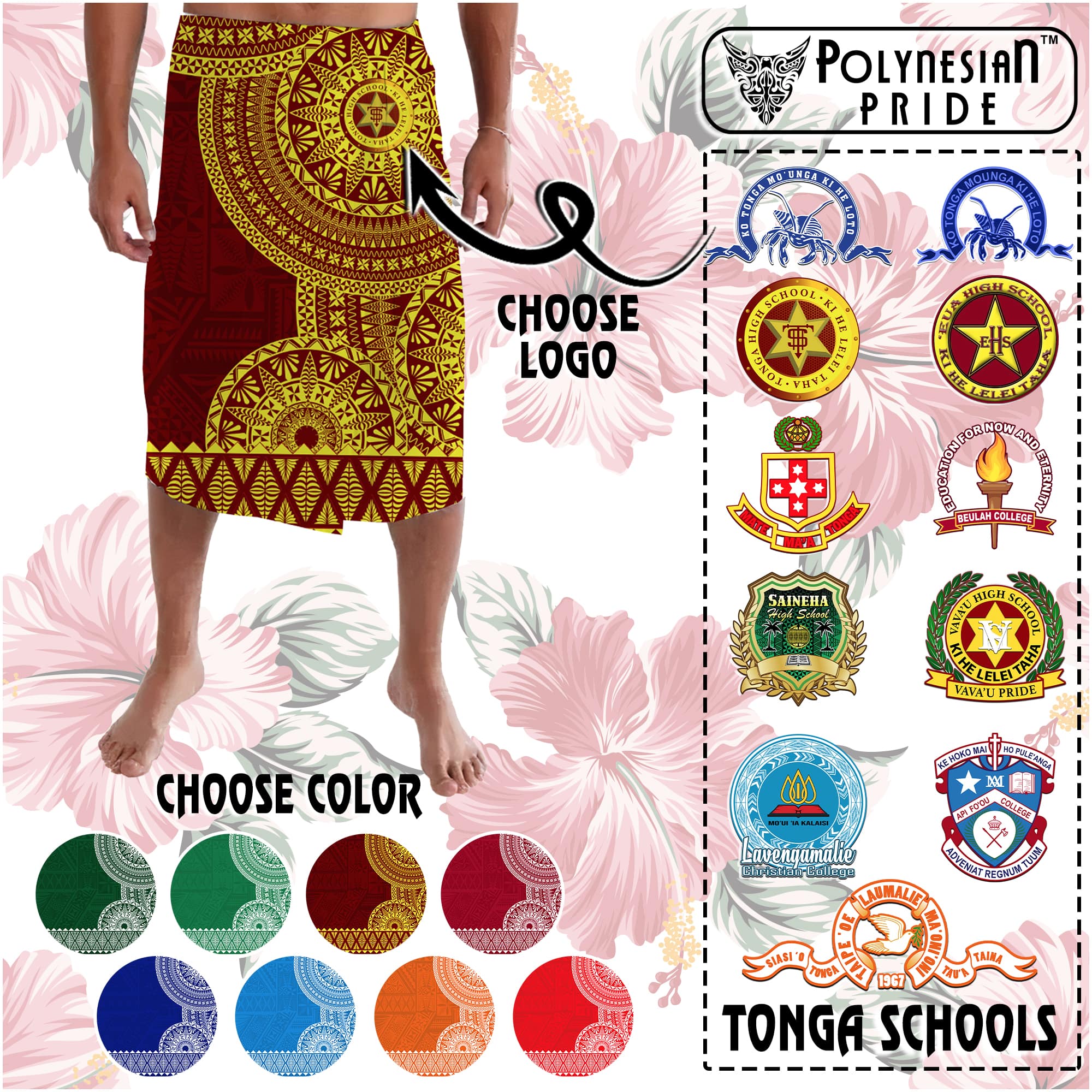 Custom Tonga Schools Lavalava Tongan Schools Logo With Ngatu Pattern CTM14 - Polynesian Pride