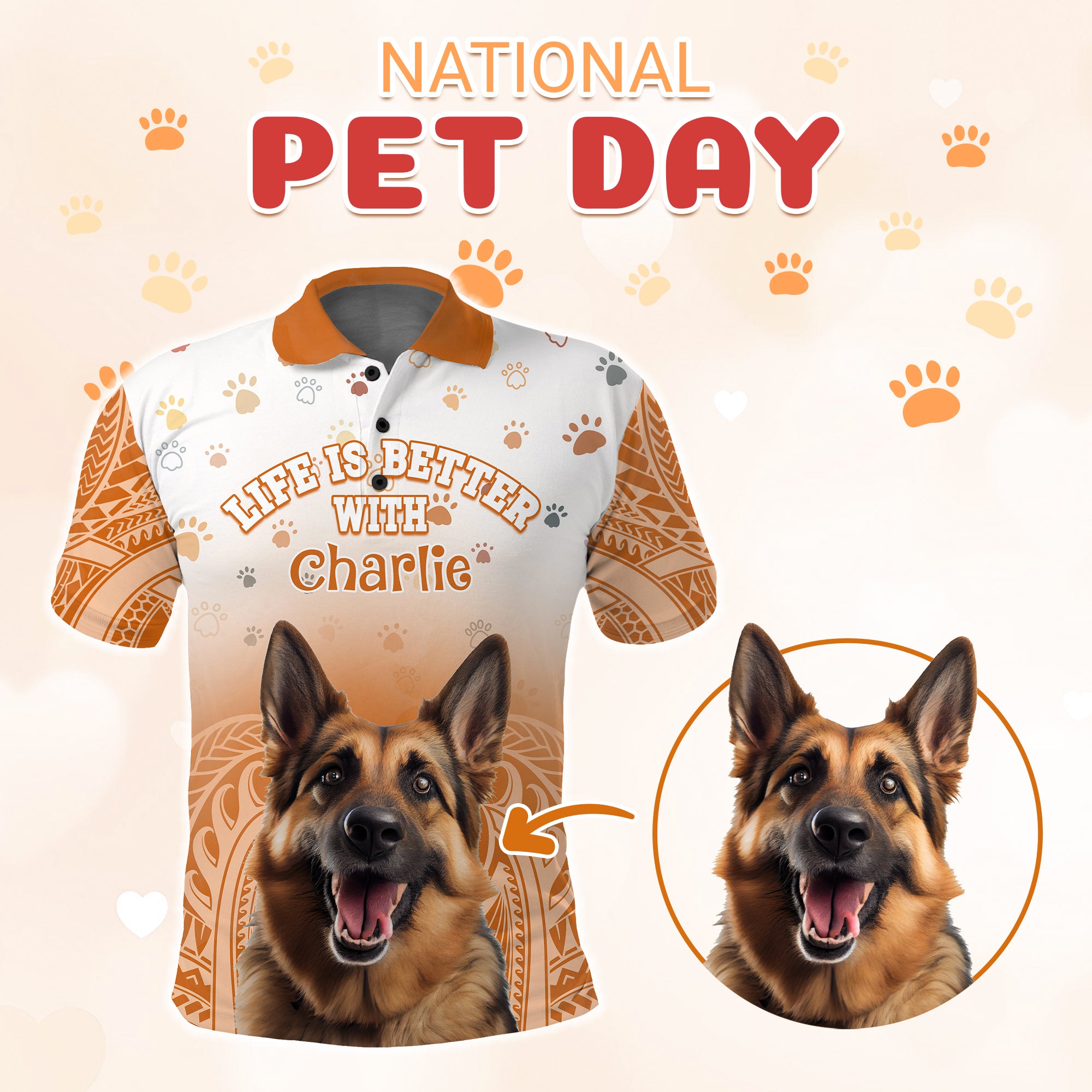 Custom Pet Photo Life Is Better With - National Pet Day Polo Shirt Polynesian Pattern CTM05