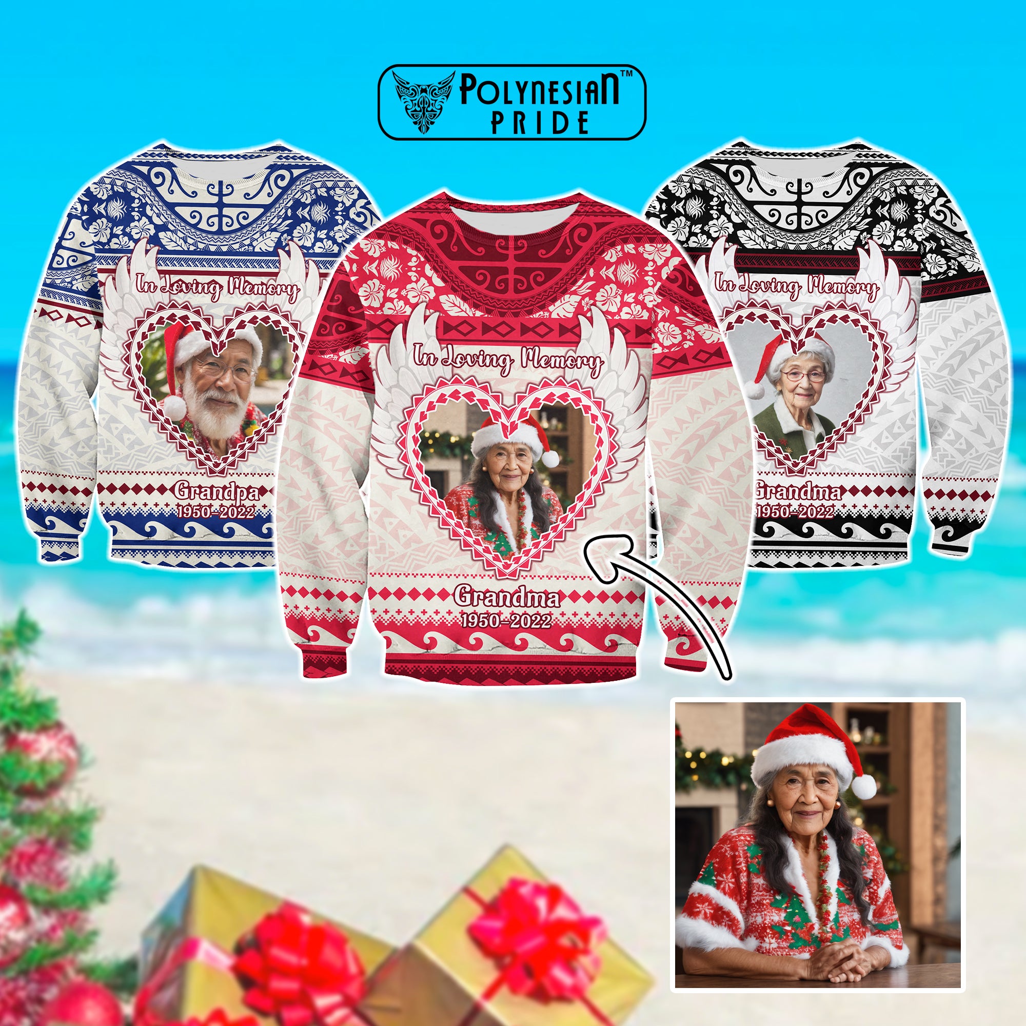 Custom Photo Polynesian Sweatshirt Memorial Christmas All I Want For Xmas Is You CTM05 Unisex - Polynesian Pride