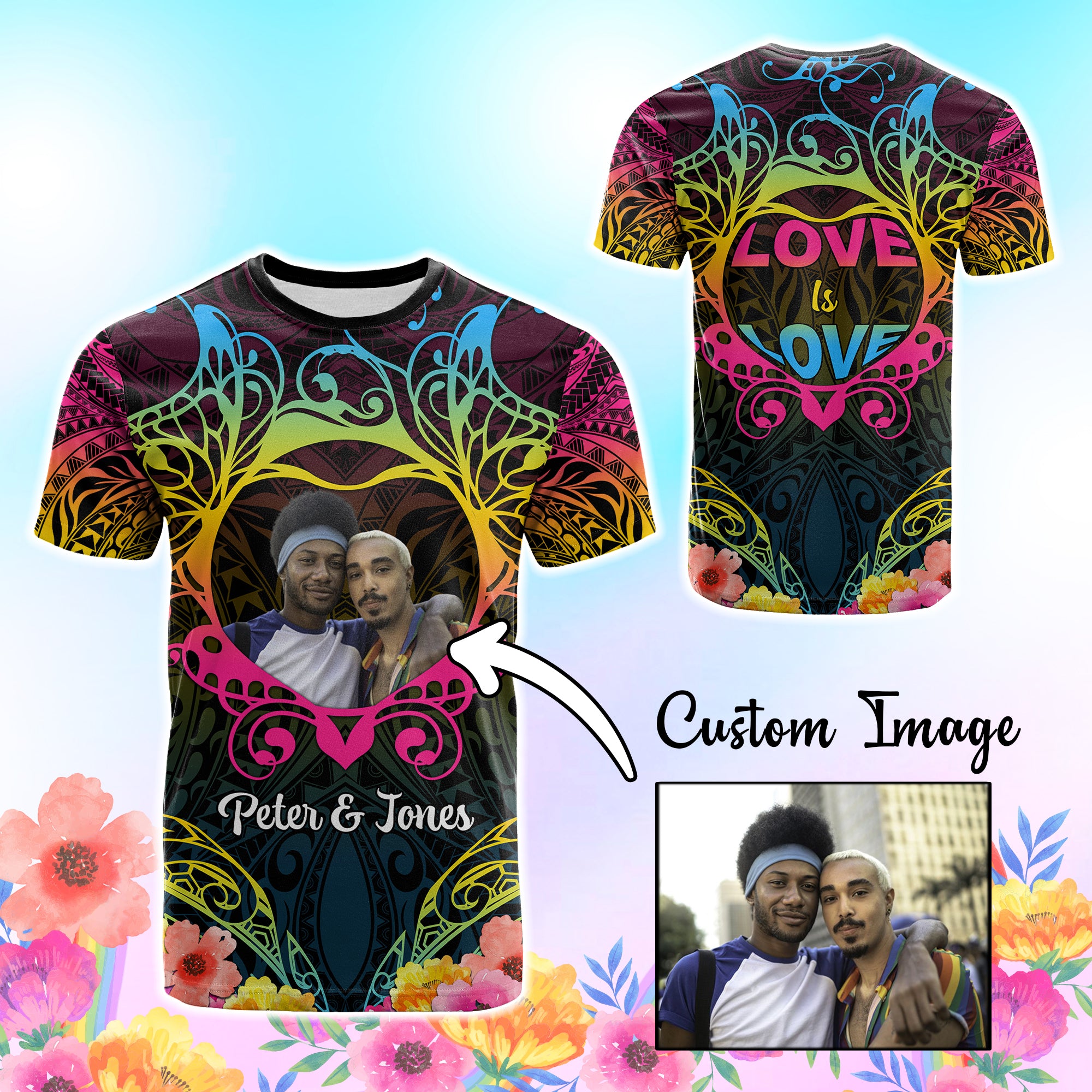 Custom Photo Happy Pansexual Pride Day T Shirt Love Is Love Polynesian Style CTM05 - Polynesian Pride