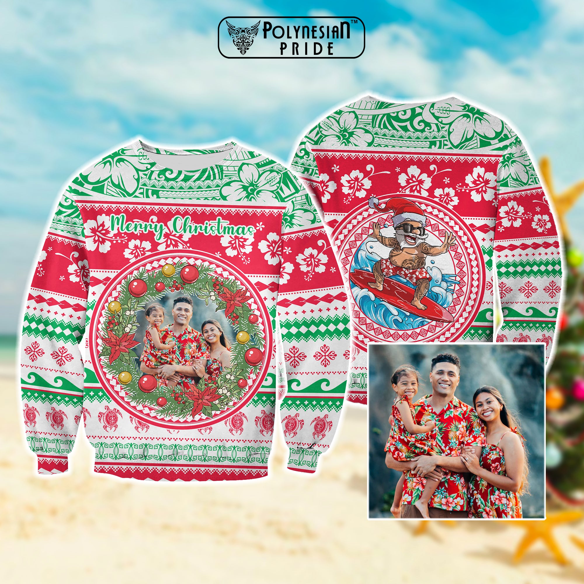 Custom Photo Polynesian Christmas Sweatshirt CTM05 Unisex - Polynesian Pride