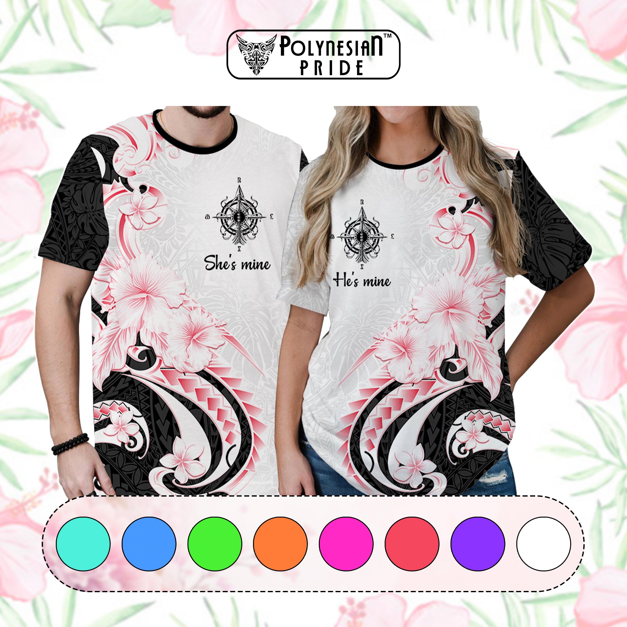 Custom Polynesian Couple National Spouses Day T Shirt Compass Hibiscus Flowers CTM05 - Polynesian Pride