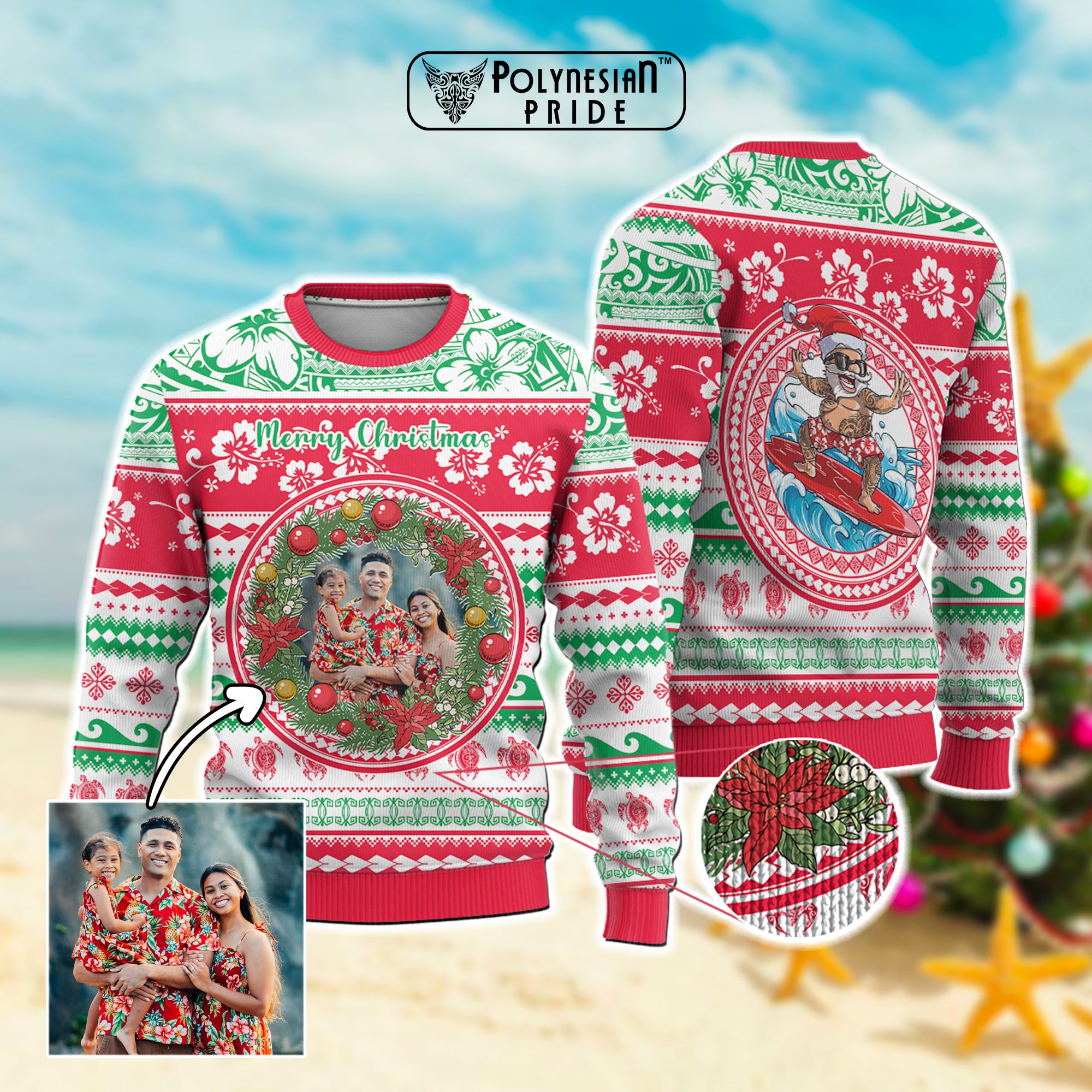 Custom Photo Polynesian Christmas Ugly Christmas Sweater CTM05 - Polynesian Pride