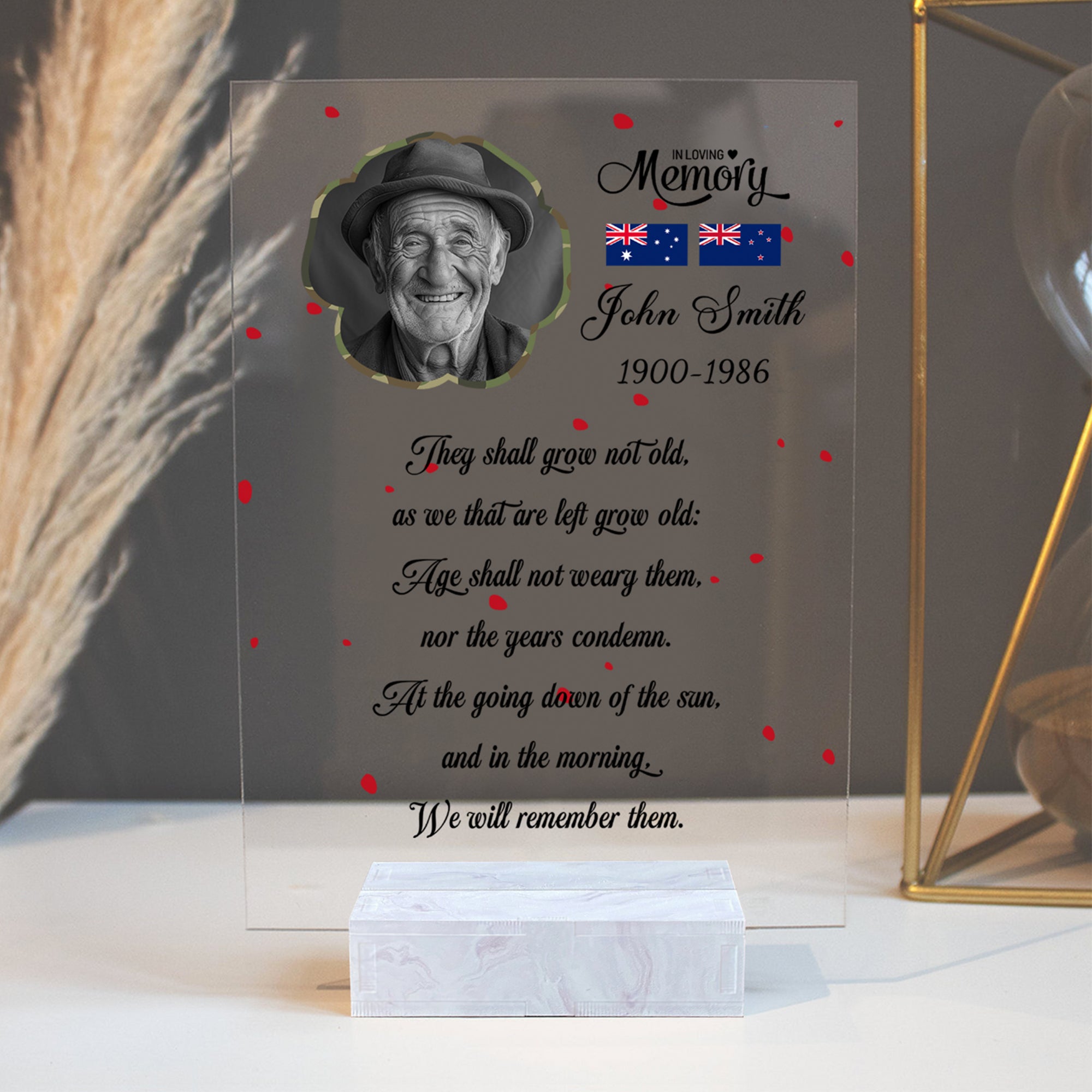 Custom Photo Australia And New Zealand ANZAC Day Memorial Plaque - We Will Remember You Personalized Acrylic Plaque CTM05 Acrylic Table Sign - Polynesian Pride