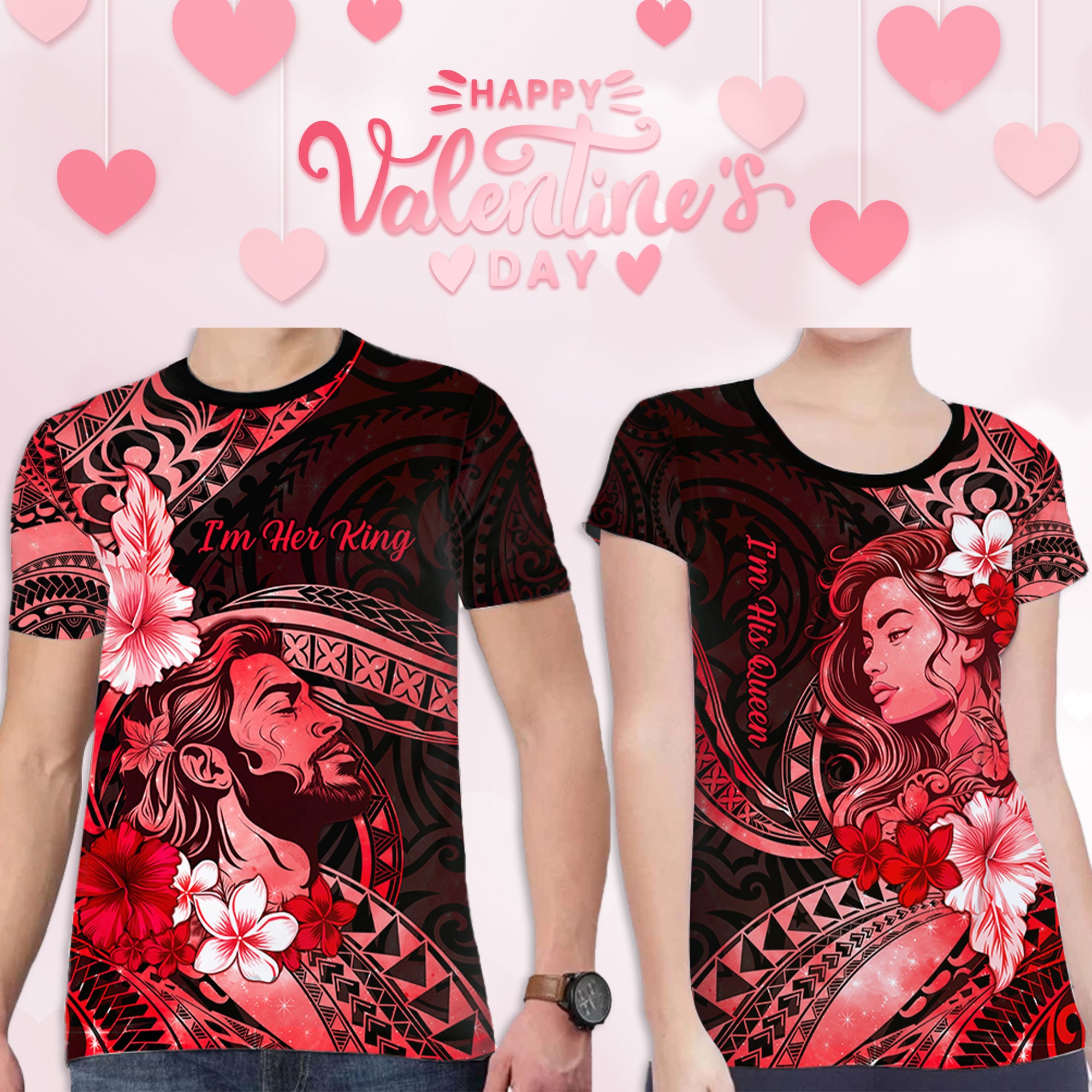 Custom Polynesian Valentine Couple T Shirt In Our Kingdom Love Reigns Forever CTM05 - Polynesian Pride