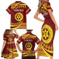 Personalised Tonga High School Family Matching Short Sleeve Bodycon Dress and Hawaiian Shirt Happy 77 Years Anniversary LT14