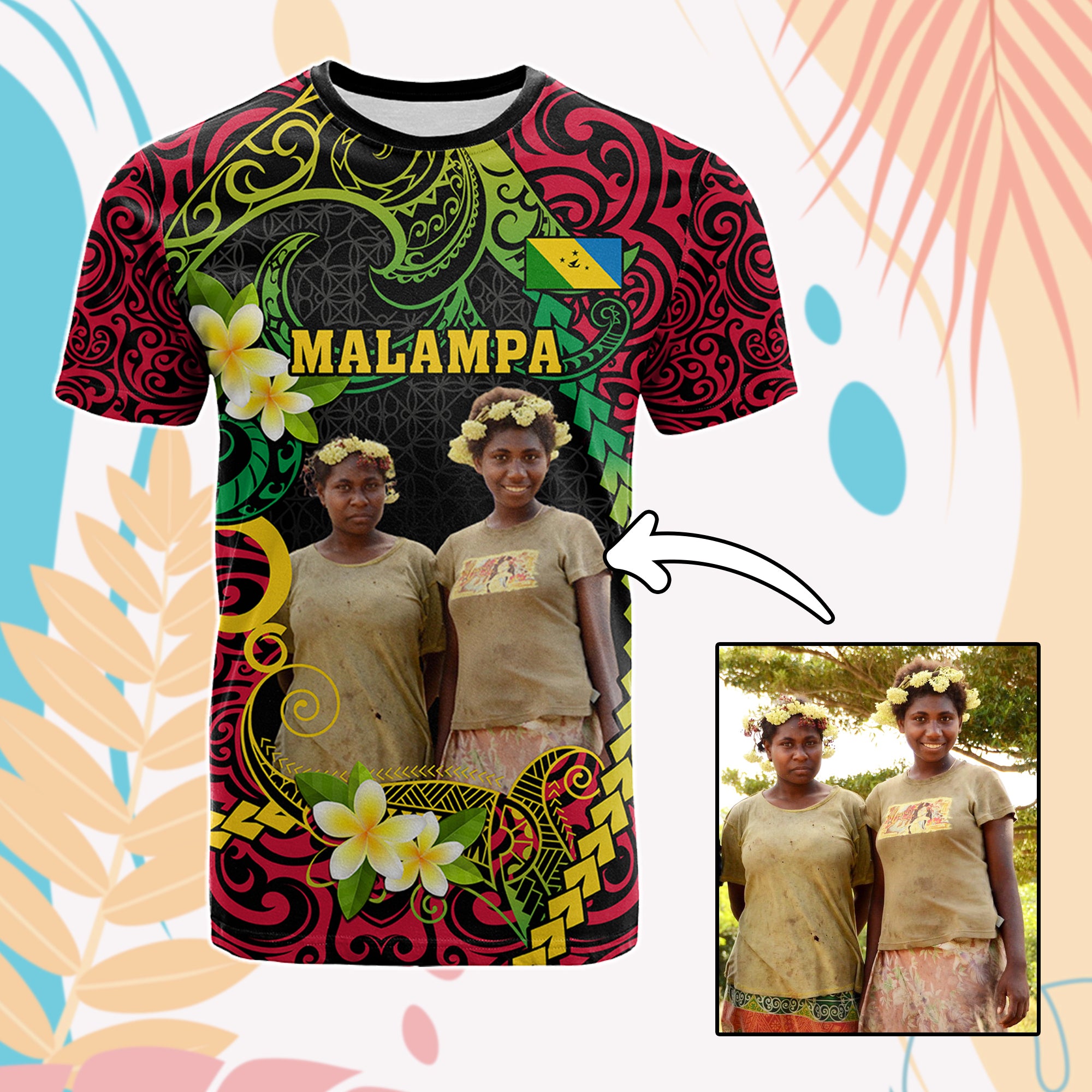 Custom Photo Vanuatu Provinces T Shirt Coat Of Arms Plumeria Polynesian Pattern CTM05 - Polynesian Pride