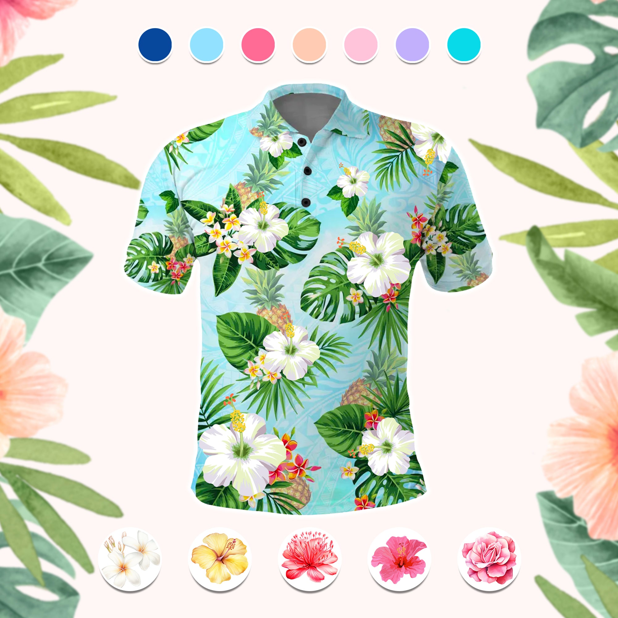 Custom Hawaii Islands Flowers Polo Shirt Polynesian Tribal CTM05 - Polynesian Pride