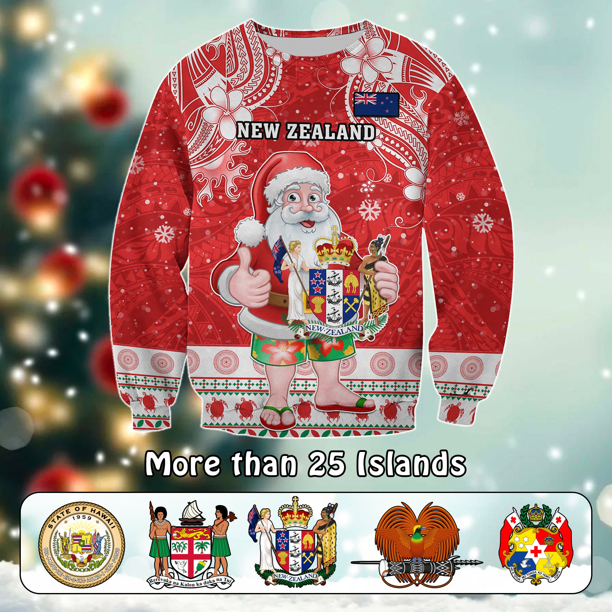 Custom Polynesian Countries Christmas Sweatshirt Santa Coat Of Arms CTM05 Unisex Red - Polynesian Pride