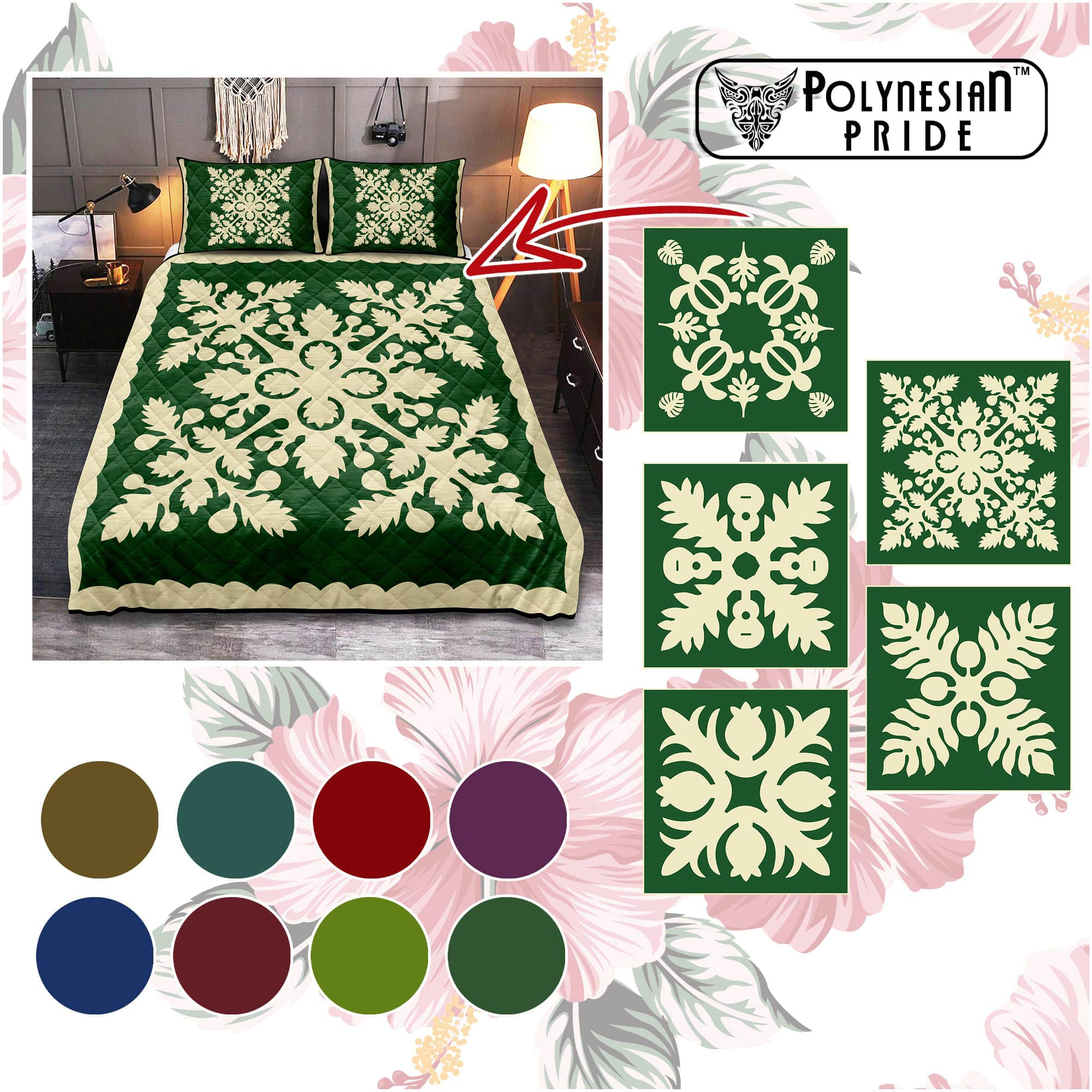 Custom Hawaii Quilt Pattern Quilt Bed Set Retro Tropical Vintage Style CTM14 - Polynesian Pride