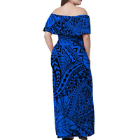 Blue Hawaii Family Matching Off Shoulder Maxi Dress And Hawaiian Shirt Tribal Art LT14