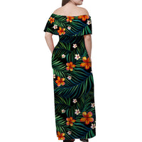 Polynesian Pride Off Shoulder Long Dress Hawaii Tropical Flowers LT14