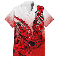 Red Hawaii Family Matching Outfits Off Shoulder Long Sleeve Dress And Hawaiian Shirt Polynesian Shark Tattoo LT14 - Polynesian Pride