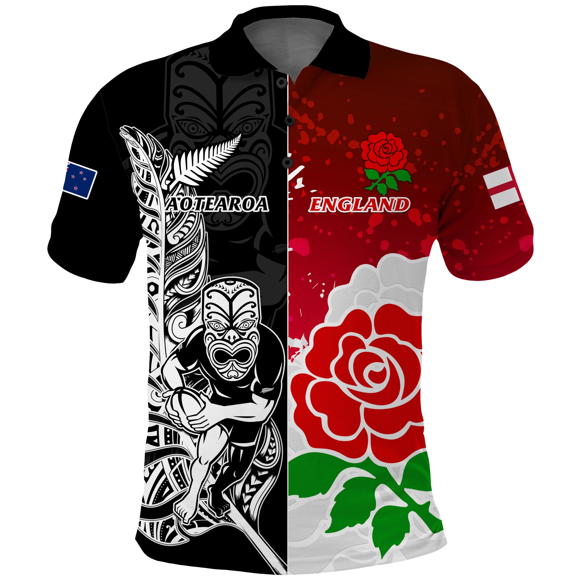 New Zealand And England Rugby Polo Shirt 2023 World Cup Together LT14 Black - Polynesian Pride