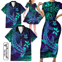 Purple Polynesian Family Matching Short Sleeve Bodycon Dress and Hawaiian Shirt Tribal Hammerhead Shark LT14 - Polynesian Pride