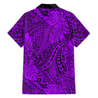 Purple Hawaii Family Matching Off Shoulder Long Sleeve Dress And Hawaiian Shirt Tribal Art LT14