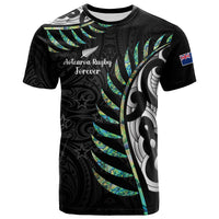 Personalised New Zealand Fern Rugby T Shirt Aotearoa Forever Champions Trophy LT14 Black - Polynesian Pride