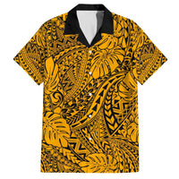 Hawaii Couples Matching Off Shoulder Long Sleeve Dress and Hawaiian Shirt Gold Polynesian Tribal Art LT14 - Polynesian Pride