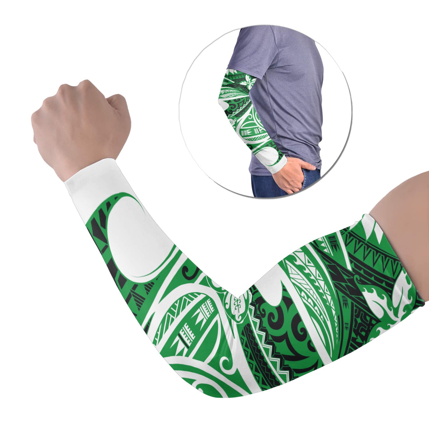 Polynesian Tribal Tattoo Arm Sleeve 43 (Set of Two) Green LT6 Set of 2 Green - Polynesian Pride
