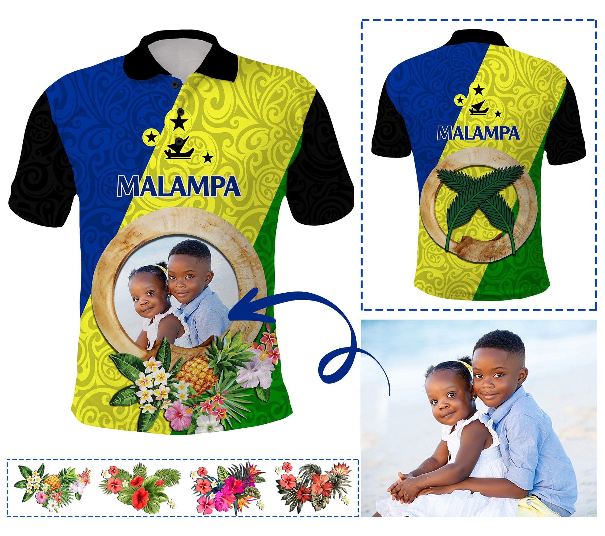 Malpampa Province Custom Polo Shirt With Photo Vanuatuan Boar's Tusk Flag Multicolored CTM09 - Polynesian Pride