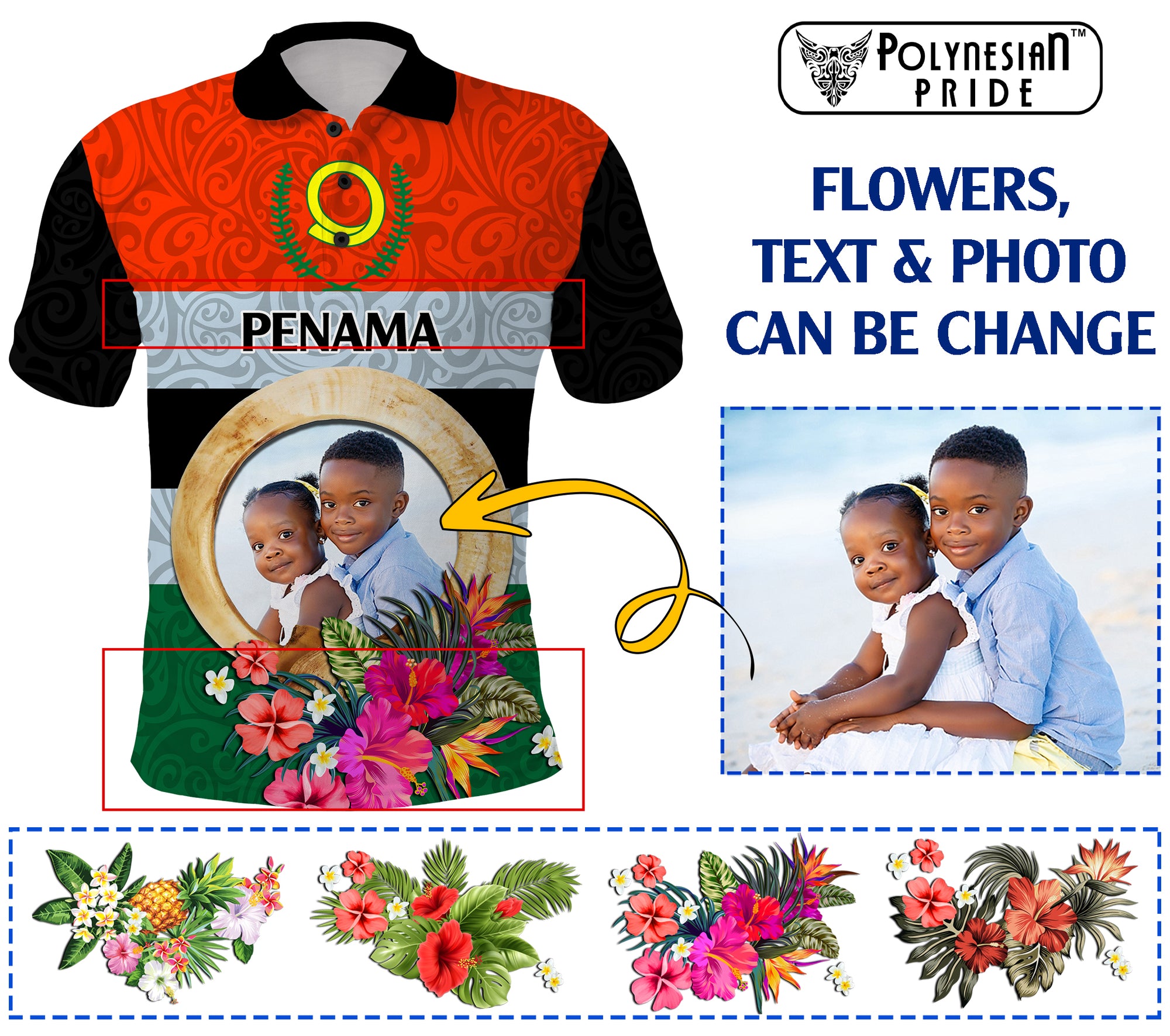 Penama Province Custom Polo Shirt With Photo Vanuatuan Boar's Tusk Flag Multicolored CTM09 - Polynesian Pride