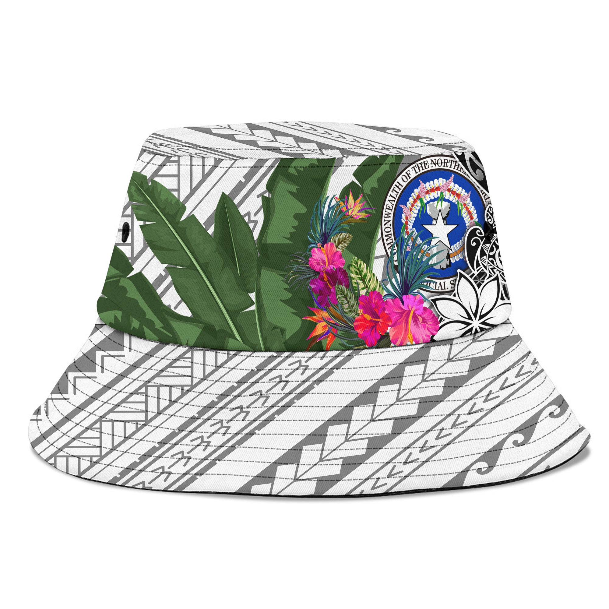 Northern Mariana Islands Bucket Hat - White Turtle Plumeria Banana Leaf LT7 Unisex Universal Fit Reggae - Polynesian Pride