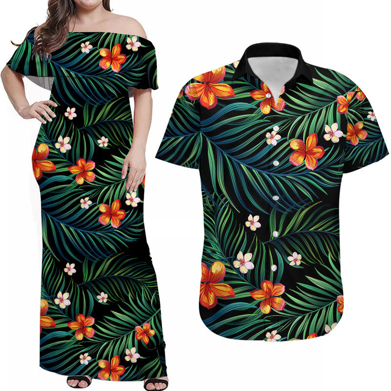 Polynesian Matching Dress and Hawaiian Shirt Hawaii Tropical Flowers LT14 Black - Polynesian Pride