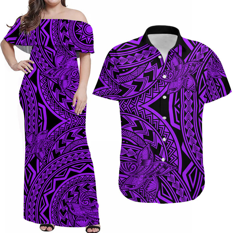 Polynesian Matching Dress and Hawaiian Shirt Tattoo Plumeria Purple LT14 Purple - Polynesian Pride