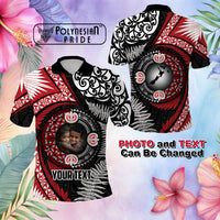 Custom Photo Tonga and New Zealand Together Polo Shirt Ngatu Art Tribal Maori Tattoo and Silver Fern