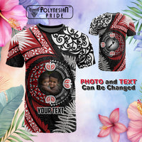 Custom Photo Tonga and New Zealand Together T Shirt Ngatu Art Tribal Maori Tattoo and Silver Fern