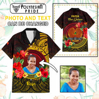Custom Photo Papua New Guinea Hawaiian Shirt Coat Of Arms Tropical Flowers Polynesian Pattern CTM05