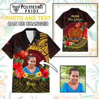 Custom Photo Papua New Guinea Hawaiian Shirt Coat Of Arms Tropical Flowers Polynesian Pattern CTM05 - Polynesian Pride
