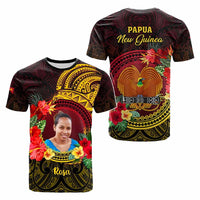 Custom Photo Papua New Guinea T Shirt Coat Of Arms Tropical Flowers Polynesian Pattern CTM05 - Polynesian Pride