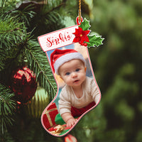 Custom Photo Christmas Sock Ceramic Ornament