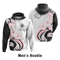 Custom Polynesian Couple National Spouses Day Hoodie Compass Hibiscus Flowers