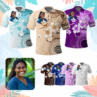 Custom Photo Samoa Polo Shirt Samoa Siapo Pattern With Hibiscus CTM05 Multicolor - Polynesian Pride