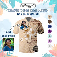 Custom Photo Samoa Polo Shirt Samoa Siapo Pattern With Hibiscus CTM05 - Polynesian Pride