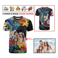 Custom Photo Polynesian Shark Tattoo T Shirt Beauty Pacific Flowers CTM09 - Polynesian Pride