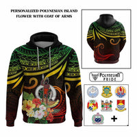 Personalized Photo Polynesian Hoodie Flower With Coat Of Arms CTM09 Multicolor - Polynesian Pride