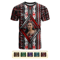 Personalised Aotearoa Iwi Photo Name T shirt Traditional Maori Taniko Kowhaiwhai Pattern