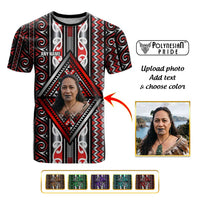 Personalised Aotearoa Iwi Photo Name T shirt Traditional Maori Taniko Kowhaiwhai Pattern