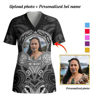 Personalised Aotearoa Iwi Photo Name Scrub Top Maori Tribal Ethnic Inspired Tradition