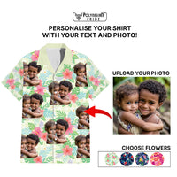 Custom Photo Aloha Tropical Hawaiian Shirt with Hibiscus Leaves Seamless Pattern