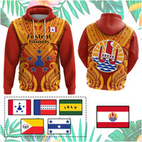 Custom French Polynesia Hoodie Five Groups Of Islands Flag Plumeria Polynesian Tribal