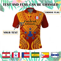 Custom French Polynesia Polo Shirt Five Groups Of Islands Flag Plumeria Polynesian Tribal