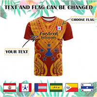Custom French Polynesia T Shirt Five Groups Of Islands Flag Plumeria Polynesian Tribal
