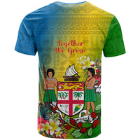Custom Photo Malampa Fiji Day T Shirt Together We Grow Coat Of Arms Tropical Flowers - Polynesian Pride