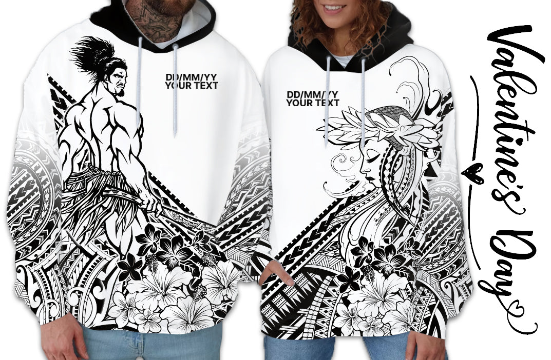Personalised Polynesian Beauty Woman and Warrior Valentine Couple Hoodie With Pacific Pattern CTM09 - Polynesian Pride