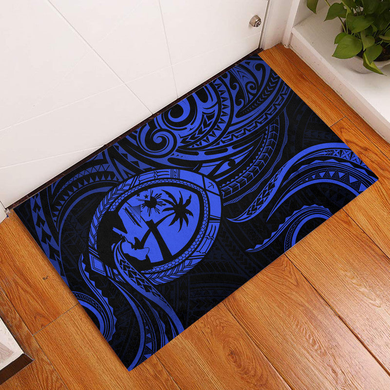 Polynesian Pride Guam With Polynesian Tribal Tattoo and Coat of Arms Door Mat Blue Version LT9 Blue - Polynesian Pride