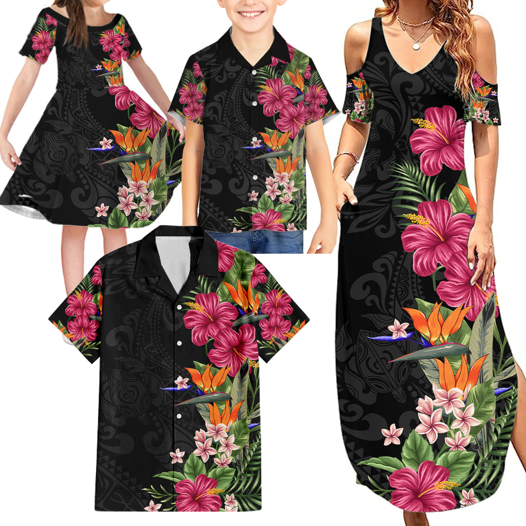 Hawaii Flowers Tribal Pattern Family Matching Summer Maxi Dress and Hawaiian Shirt LT9 - Polynesian Pride